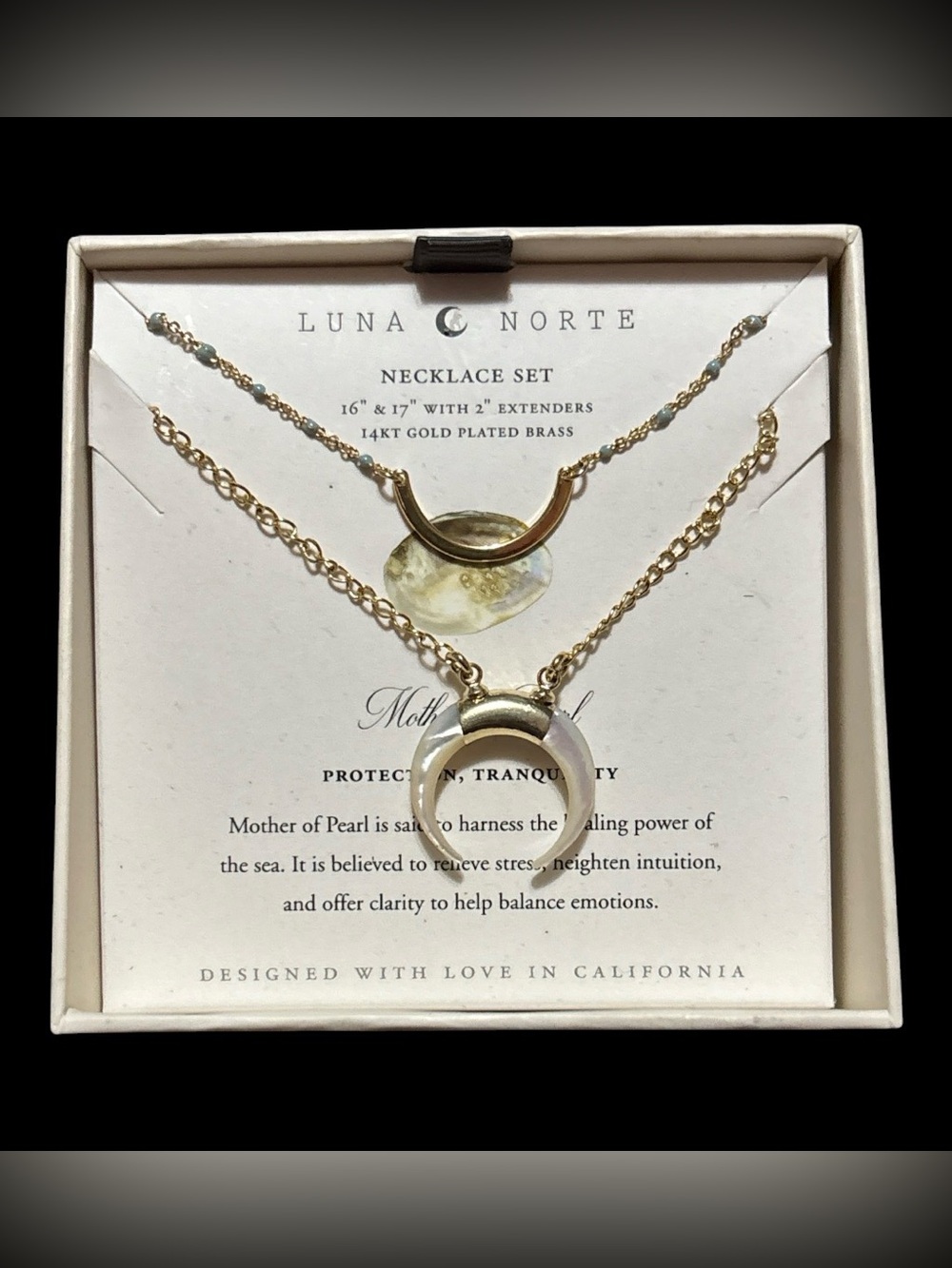 14k Gold Plated Crescent Necklace Set With MOP